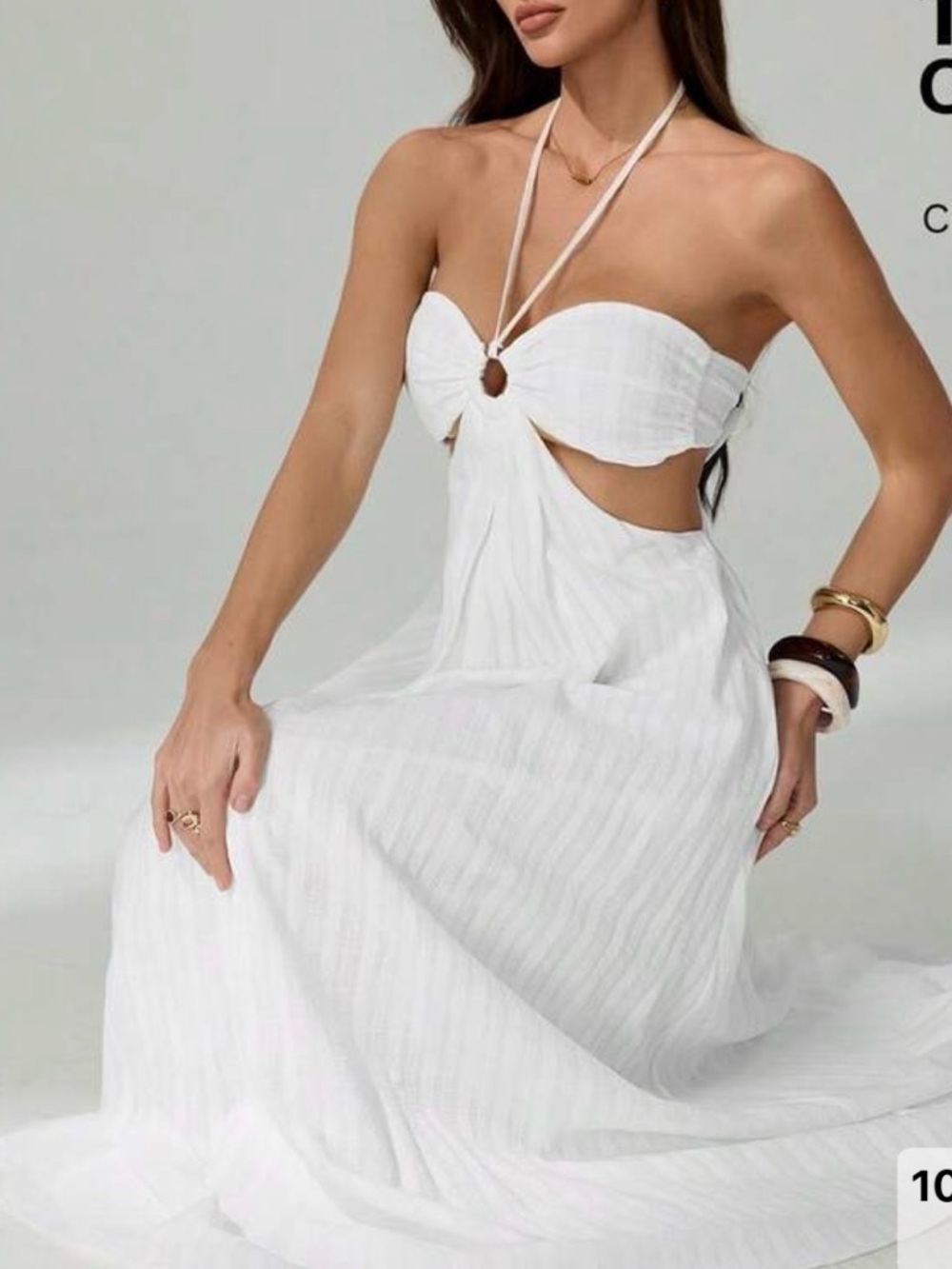 White Halter Cutout Maxi Dress - Women's Summer Dress